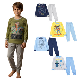 Kit Pijama Infantil Menino Inverno | Roupa de Dormi Manga Longa 100% Algodão | Pijama Juvenil Tamanho 1 ao 14 anos em Oferta na Shopee
