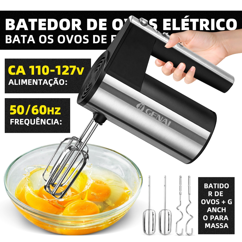 [GENAI] Batedeira Elétrica Inox De Mão Profissional Batedor 