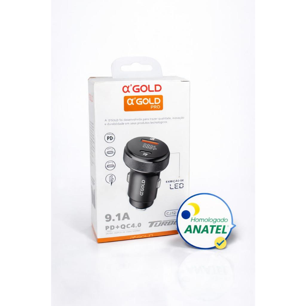 Carregador Veicular Turbo 9.1A A'Gold Pro PD + QC4.0 USB e Tipo-C LED ...