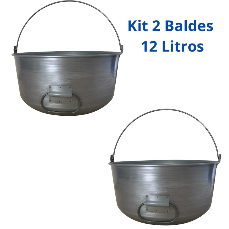 Kit 2 Baldes, Tacho, Panela, Masseira 12 Litros de Aço Galva