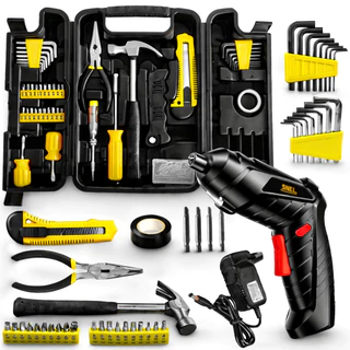 Kit Parafusadeira 5V a Bateria com Jogo de Ferramentas 200 Peças Maleta Organizadora Completa