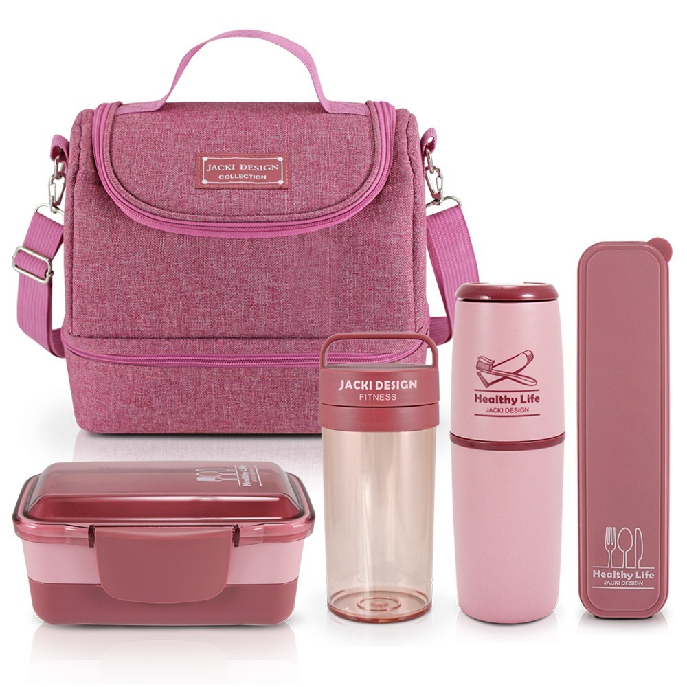 Kit de Bolsa Térmica c/ 2 Compartimentos, Copo e Marmita, Porta Talher e Porta Escova