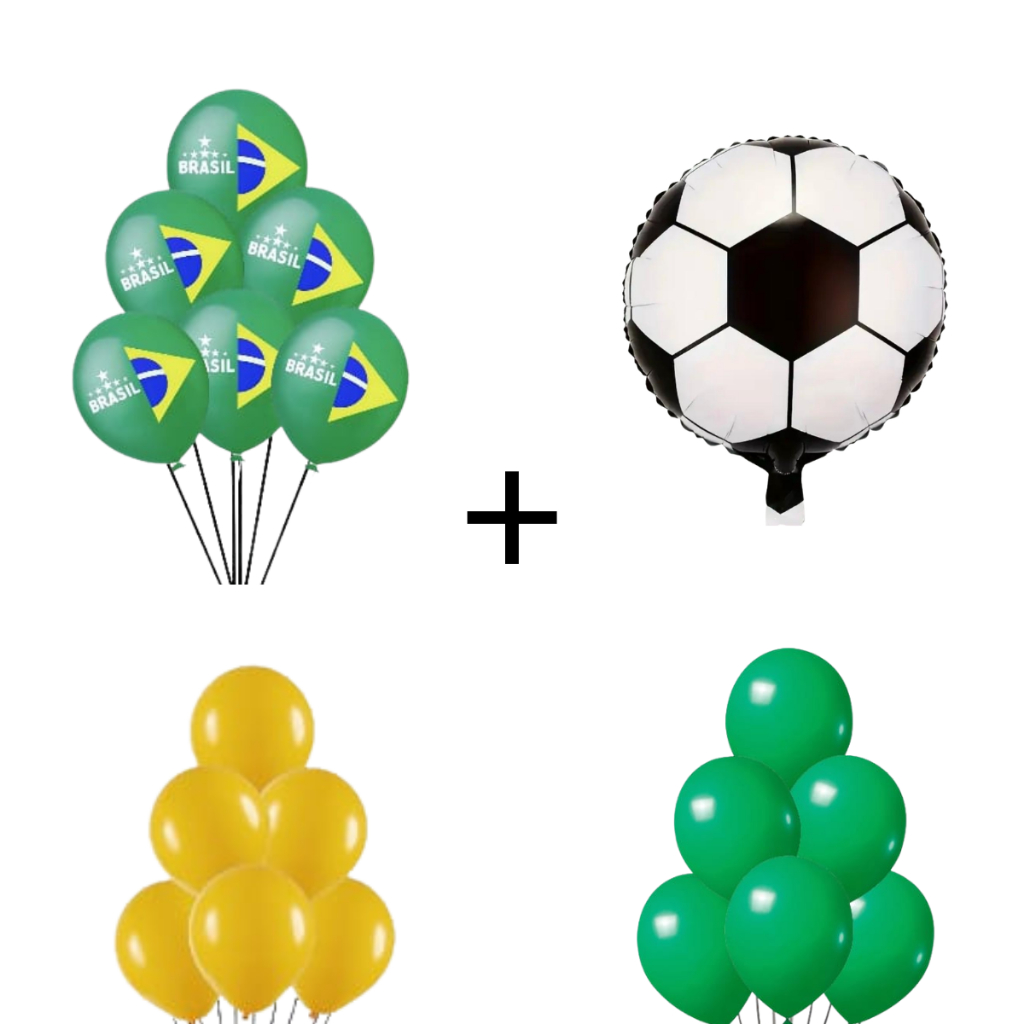 25 Balões Brasil + 10 Lisos Verde + 10 Lisos Amarelo + 5 Balões Bolas Metalizadas Festa Decoração em Oferta na Shopee