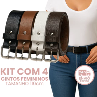 Kit 4 Cintos Femininos Fino Couro Sintético Preto Caramelo Branco Café Ajustável Elegante