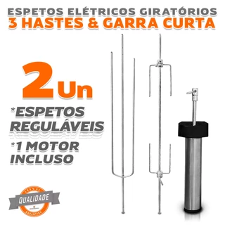 Kit Espeto a Pilha Giratorio Garra Curta + Tridente Inox 304
