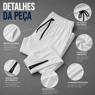 Calça Jogger Masculina Tactel Com Elastano Com Zíper Na Barra Do P ao GG
