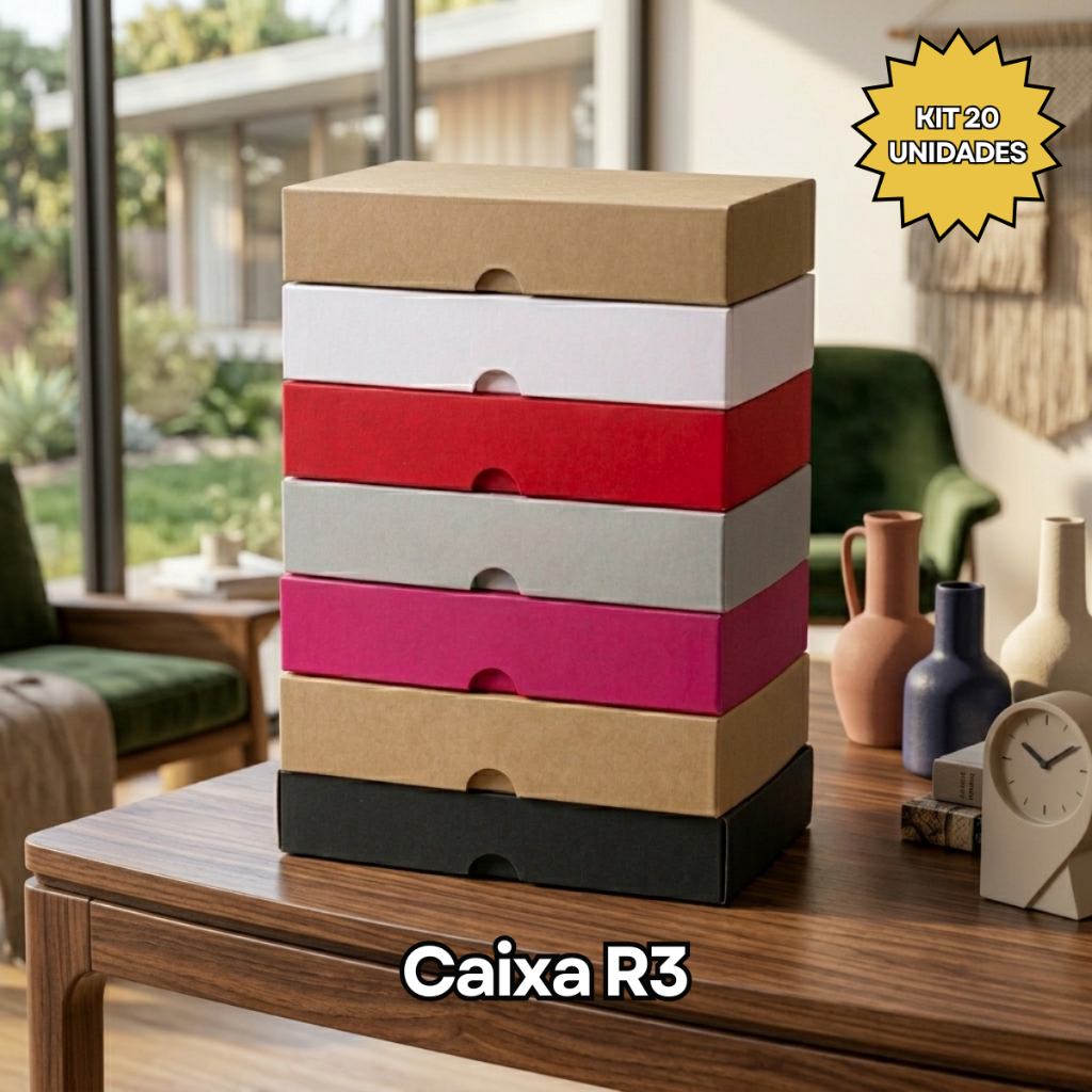 Kit 20 Caixas de Presente Cores Lisas R3 29,5x23,5x5,5