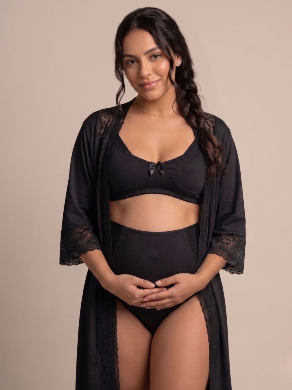 KIT Robe + Sutiã Amamentação em Microfibra + Calcinha Galena Maternidade.