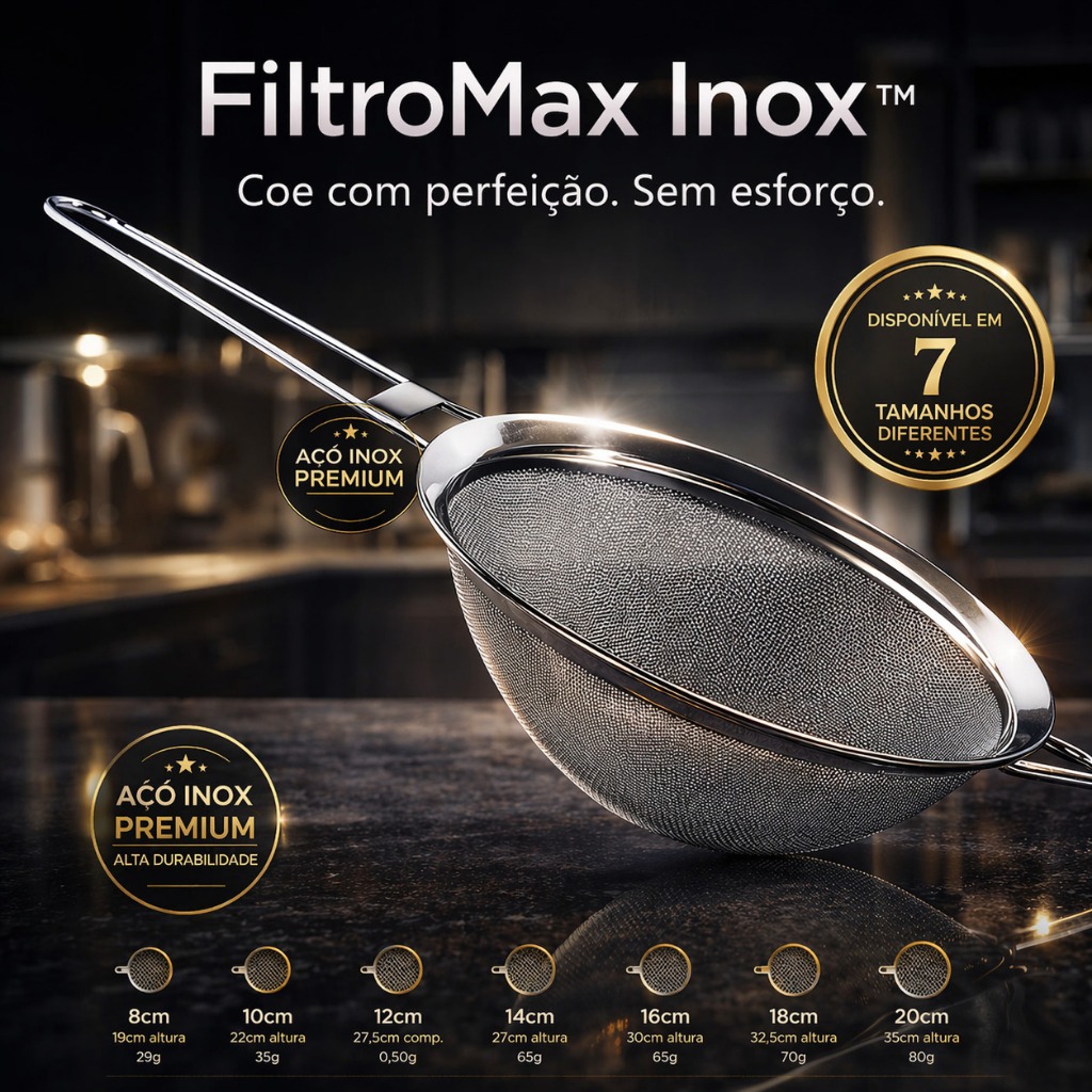 Peneira Inox Profissional Diversos Tamanhos Resistente Cozin
