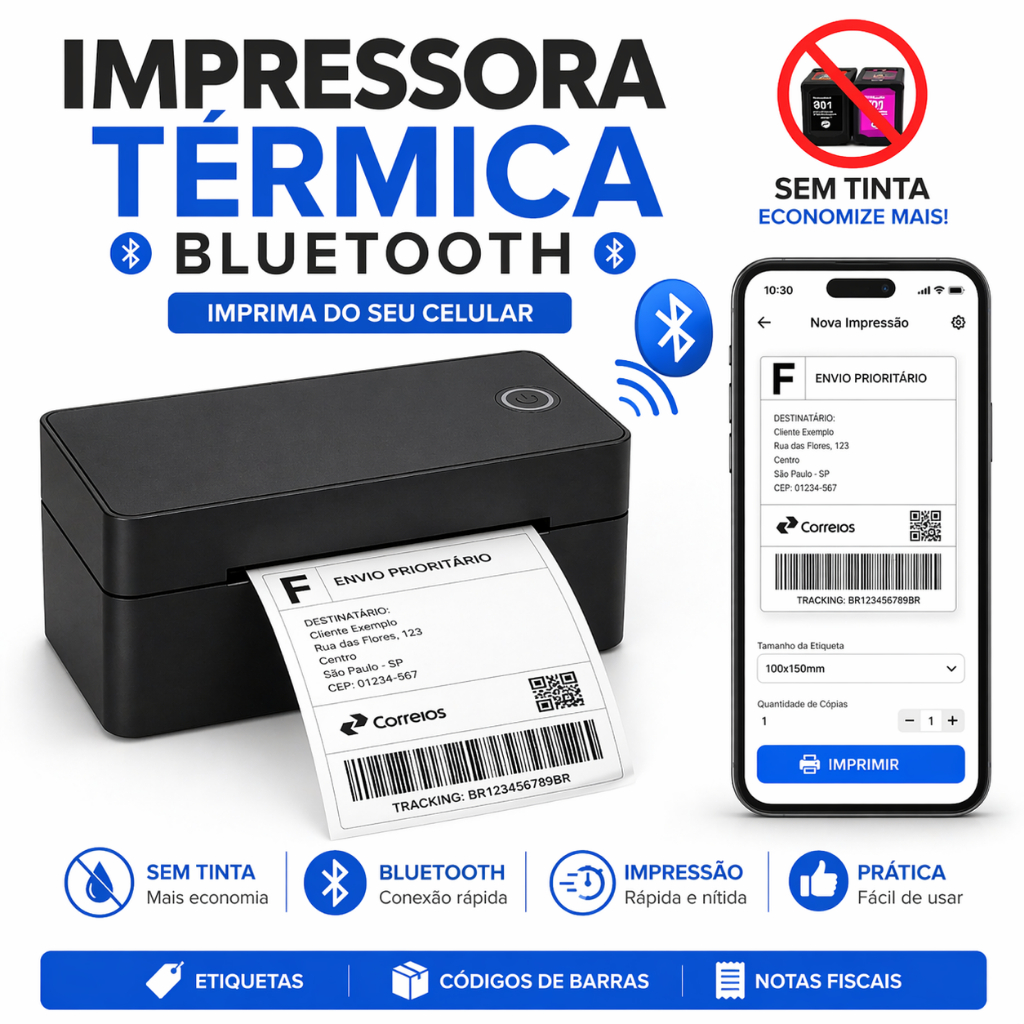 Impressora Térmica Bluetooth Para Ecommerce e Marketplaces Etiquetas de ...
