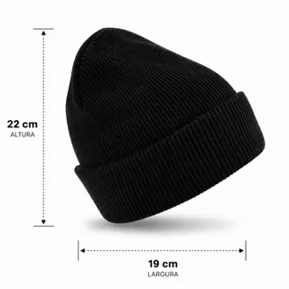 Touca Gorro Preta Lisa De Lã Tamanho Grande