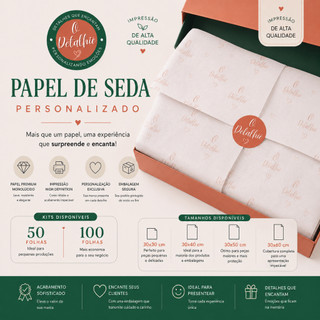 Papel de Seda Personalizado 25, 50 ou 100 Folhas Embalagem Premium para ...