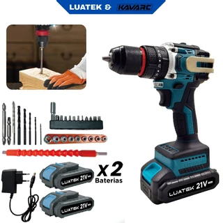 Parafusadeira Furadeira de Impacto 21V Brushless 2 Baterias Kit Completo Para Reformas-Luatek