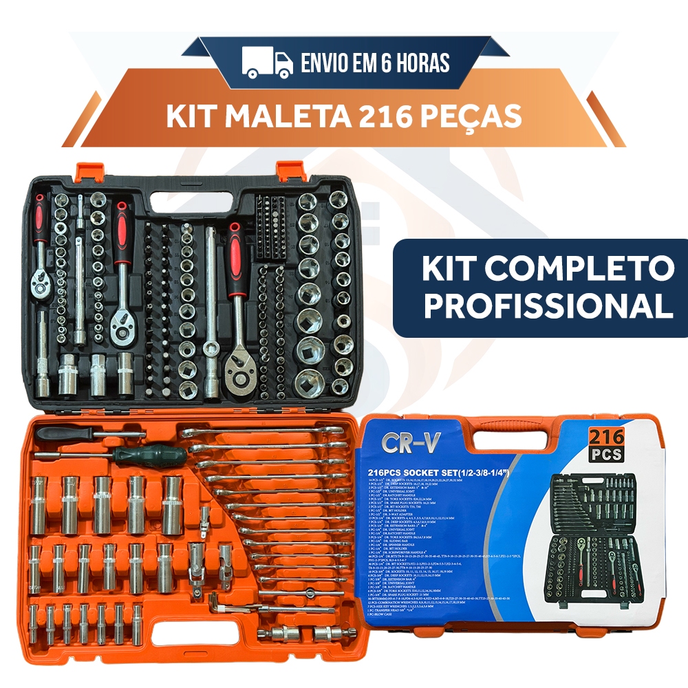 Kit Com 216 Peças De Ferramentas Aço Cromo Vánadio Alicate Bits