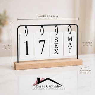 Calendário de Mesa Decorativo com Plaquinhas Preto Rose Dourado Permanente Escritório — foto 2 — Achou Levou Brasil