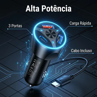 Carregador Veicular Turbo USB 3.0 USB-c USB 3.1A Carregamento Rapido 55w-Inclui cabo de carregamento