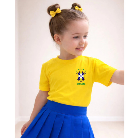 Camiseta Infantil Algodão Estampa Brasil Copa do Mundo Menina Princesa Look Brasileiro.... — foto 1 — Achou Levou Brasil