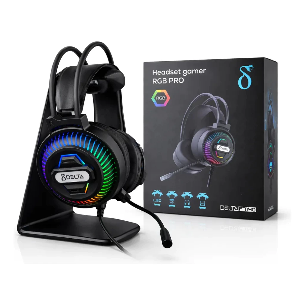 Headset Gamer 7.1 Surround Rgb Delta-f7140 Com Microfone Para Pc E Console