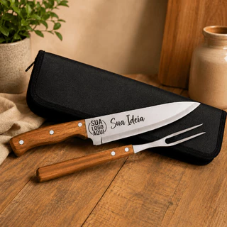 Kit Churrasco Faca Garfo Estojo Personalizado Nome Time Logo Empresa Confraternização