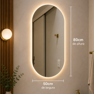 Espelho Oval com LED Moderno Luz Quente e Fria para Banheiro e Quarto Decorativo — foto 2 — Achou Levou Brasil
