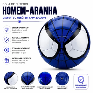 Bola de Futebol Homem-Aranha Infantil Azul e Branca – Design Exclusivo Super-Herói Material Premium Costura Reforçada