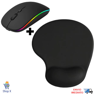 Kit Mouse Sem Fio Recarregável + Mousepad Mouse Bluetooth Wireless RGB Ergonômico Silencioso