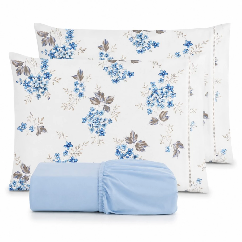 Kit Lençol Fronha Estampada Cama Solteiro Casal Queen King 400 fios Micropercal 03 Peças Ponto Palito