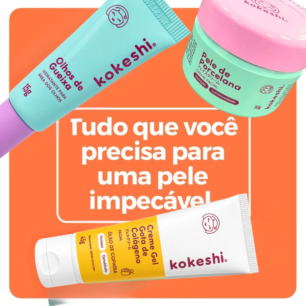 Kit Facial Kokeshi Completo 3 Passos Hidratação e Colágeno