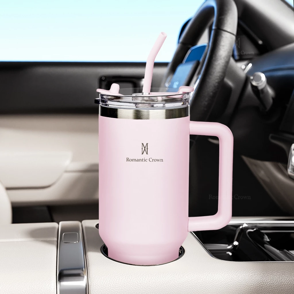 ROMANTIC CROWN Copo Térmico Inox Portátil 1200ml/600ml/1.2L Garrafa Térmica Inoxidável com Tampa e Canudo - Imagem 4
