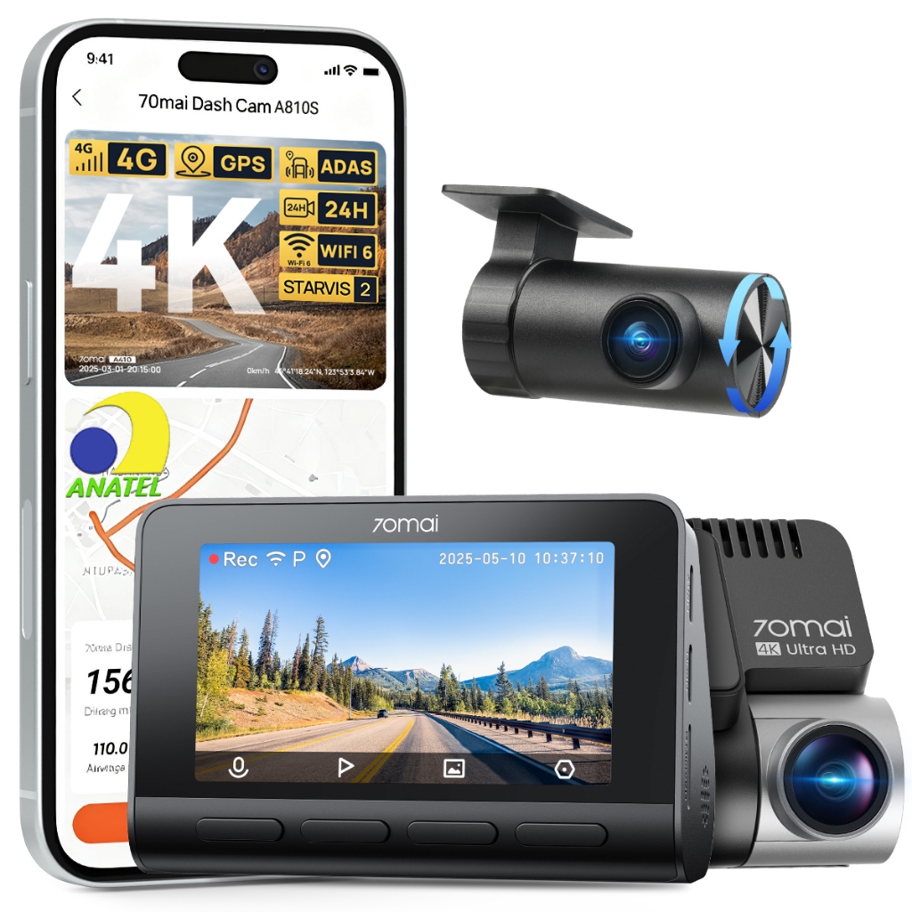 新商品　70mai A810S HDR SET Câmera Veicular 70mai A810s 4k Sony STARVIS 2 lMX678 Hdr Com 4g