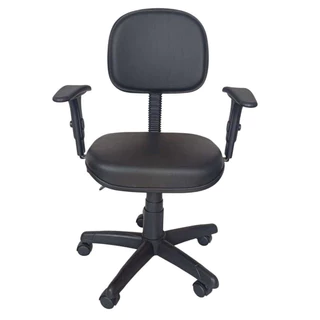 Cadeira Escritório Ergonômica Preta Home Office Giratória Braços Regulável Executiva Slin Corino