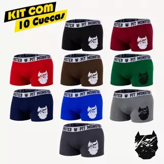 Kit 10/5 Cuecas Boxer Pitmonster De Microfibra Adulto