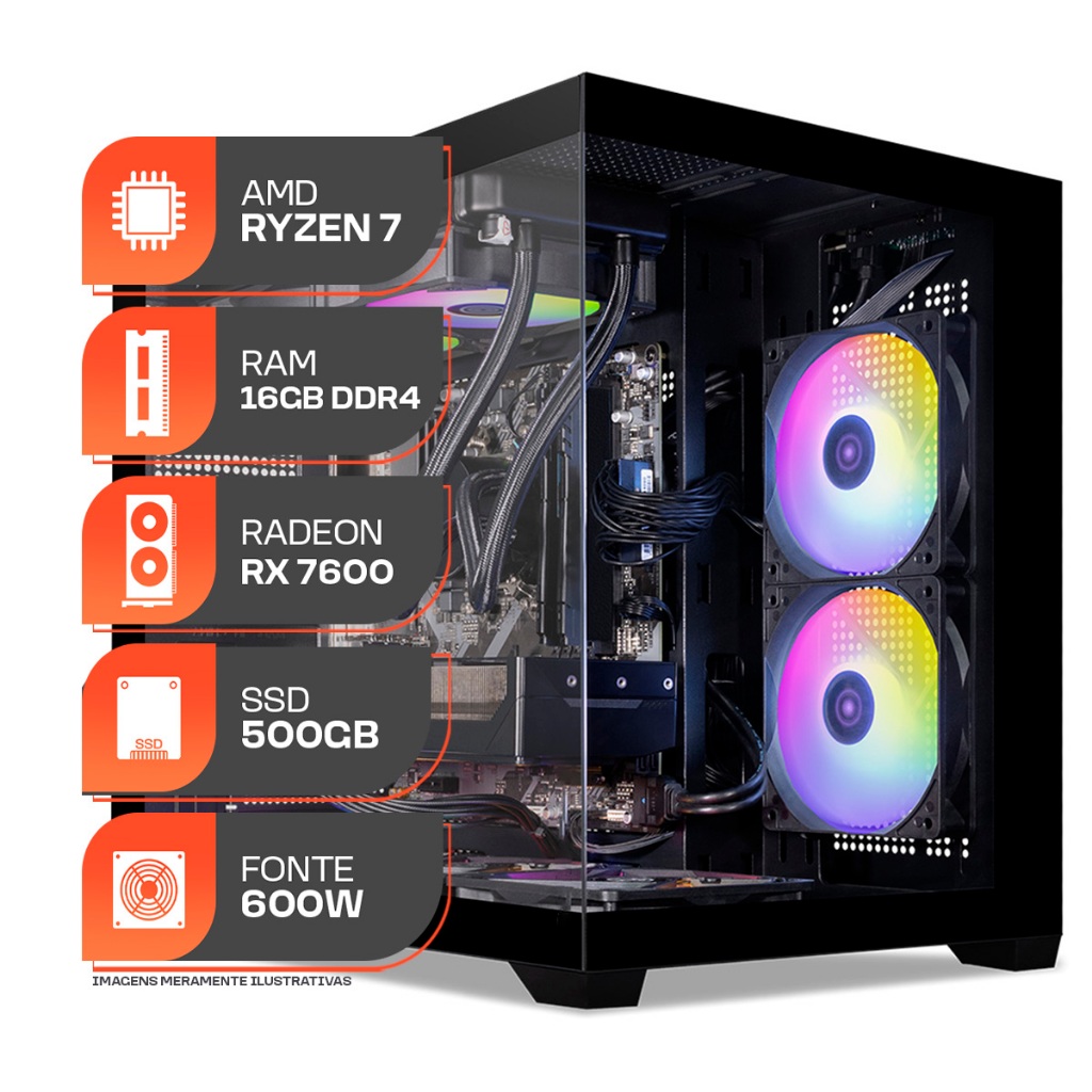 PC Gamer Spectrum, AMD RYZEN 7 5700X, Water Cooler, Radeon RX 7600