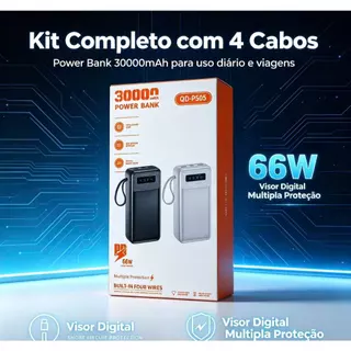 Carregador Power Bank Portátil 30000mah Universal Saida 4 Cabos QD505 ANGELA