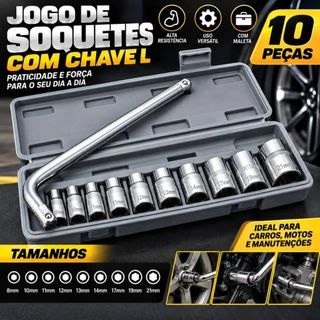 Jogo Soquetes ½" com Chave L e Maleta – 10 Peças em Aço Cromo-Vanádio
