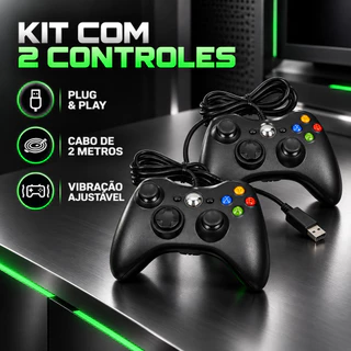 Kit 2 Controles De Xbox 360 Com Fio Para Video Game e PC Joystick Jogo Gamepad com Envio Imediato