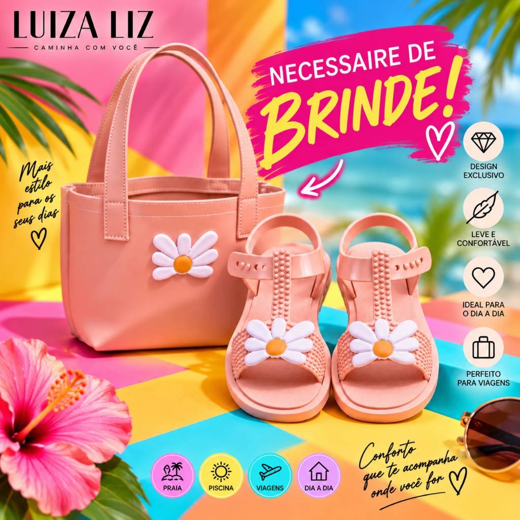 Sandália Infantil Rasteirinha + Bolsa de Brinde (Tam. 25 ao 32, 2 Cores)