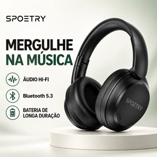 Headphone Sem Fio Bluetooth Over-Ear Dobrável com Microfone Redução de Ruído Som Hi-Fi Bateria de Longa Duração
