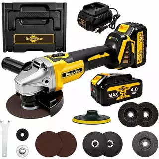 Elétrica Sem Fio Esmerilhadeira，Motor Brushless,20V,9000rpm，125mm，2 Baterias De 4AH,Conjunto Completo De Acessórios