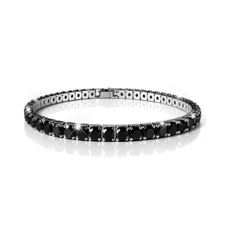 Pulseira Riviera Zircônia Preta Aço Luxo Unissex Social