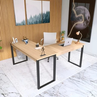 Mesa de Jantar em L Industrial 150x115cm Tampo Mel Base Pinus para Escritório Home Office