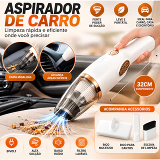 Aspirador de Pó Portátil 3 em 1 para Carro e Casa com Luz UV e Acessórios Multiuso