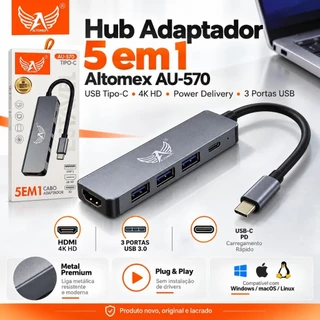 Hub USB-C 5 Em 1 Altomex AU-570 Adaptador Tipo C HDMI USB 3.0 Notebook MacBook