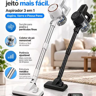 Aspirador de Pó Vertical 3 em 1 Multifuncional Potente Aspira Varre e Passa Pano Coletor Removível Potência Ajustável Br