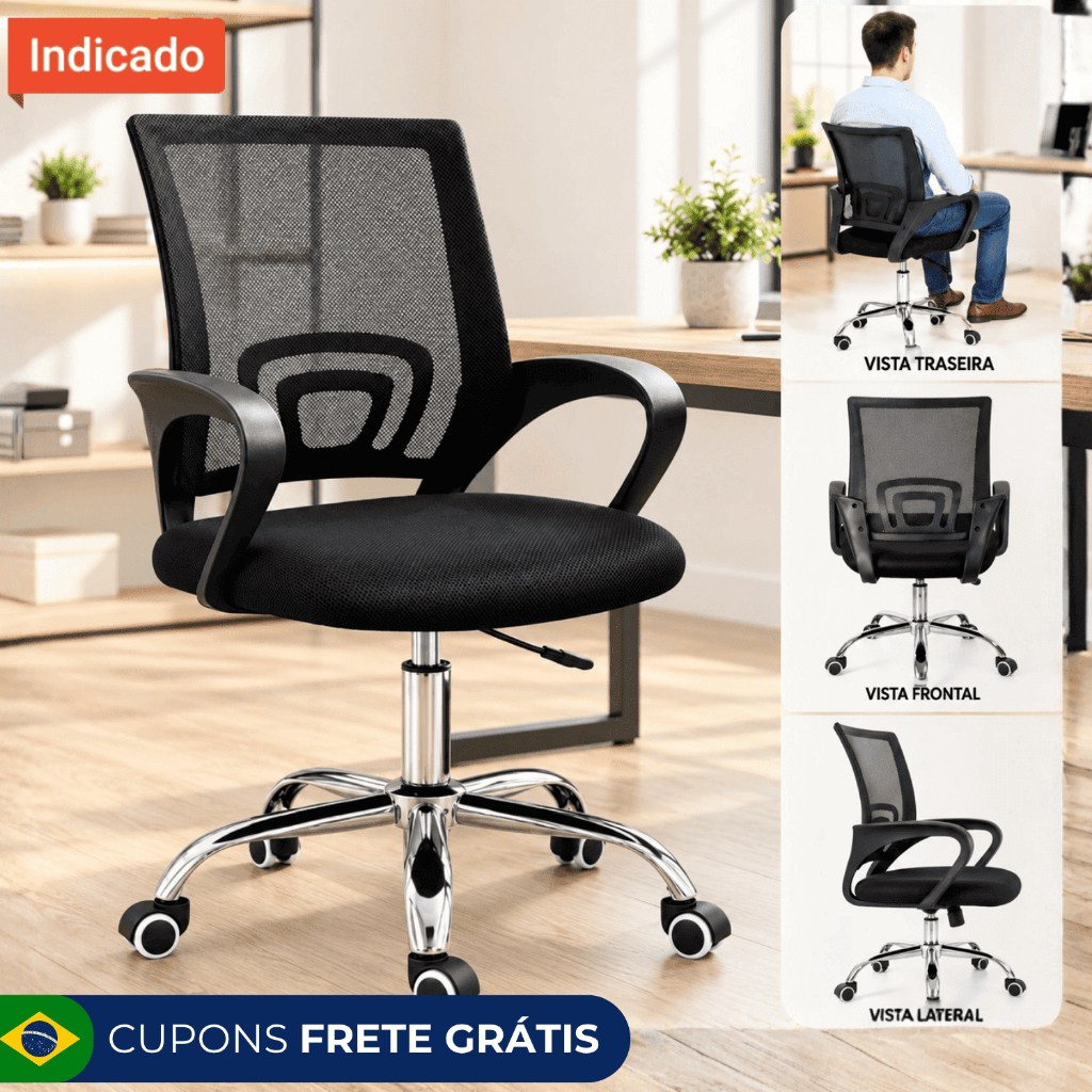 Cadeira de Escritório Executiva Ergonômica Giratória para Home Office - Inox Resistente