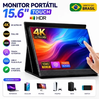 Monitor Portátil 15.6" 4K Full HD IPS HDR | USB-C e HDMI | Áudio Integrado | Ultrafino e Leve | PC, Mac e Console