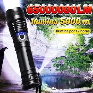 Lanterna Tática LED XHP70 3000LM Recarregável 5000mAh 26650 com Zoom Ajustável USB para Camping