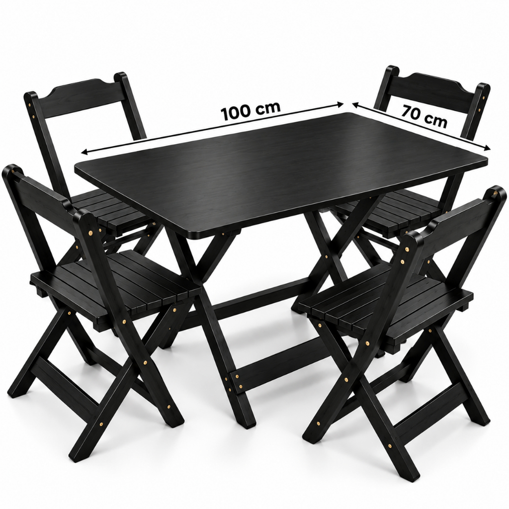 Jogo de Mesa Dobrável de Madeira 100x70 com 4 Cadeiras para Cozinha e ...