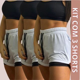 KIT 3 SHORT FEMININO DRYFIT BERMUDA 2 em 1 compressão Academia Corrida Caminhada Muay Thai Fitness