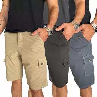 Bermuda Masculina Short Jeans Cargo Coloridas 6 Bolsos